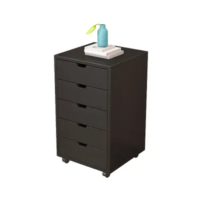 Desk Wagon, Caster Cart, Bedside Table, 5-Drawer Chest, Cabinet, Side Cart, Office Wagon, Side Table, Under-Desk Storage, A4 Size Compatible, Large Capacity, Easy Assembly, Wooden, Dimensions: 40cm W x 38cm D x 68cm H - Black/15.75'' x 14.96'' x 26.89''