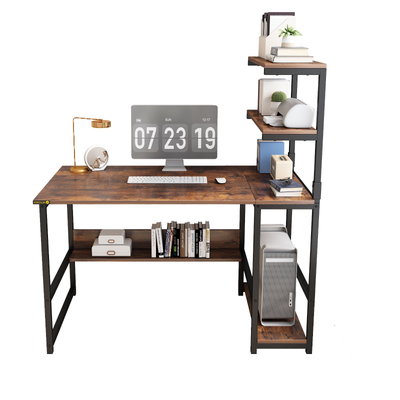 L-Shaped Computer Desk with 4-Tier Storage Shelves,43.3 inch Study Writing Desk with Bookshelf and Tower Shelf for Home Office,Bedroom - Brown/43.7" x 21.7" x (29+23.4)"