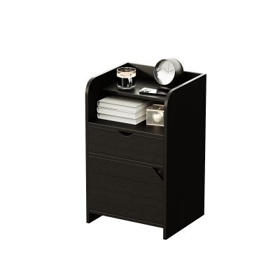 Wooden nightstand with 1 drawer, modern style for bedroom, living room, or home office as a storage shelf or side table - Black