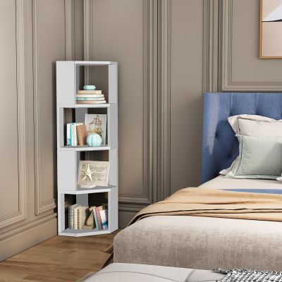 4-Tier Corner Bookcase, Cube Corner Bookshelf Storage Cabinet,Free-Standing Corner Bookcase,Tall Bookshelf Storage Display Stand Shelf for Home Office Living Room Decoration,White