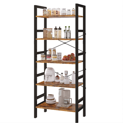 5 Tier Bookshelves, 68.9'' H Tall Bookcase, Industrial Bookshelf & Metal Standing Bookcase Shelf Storage Organizer for Bedroom, Living Room and Home Office, Rustic Brown