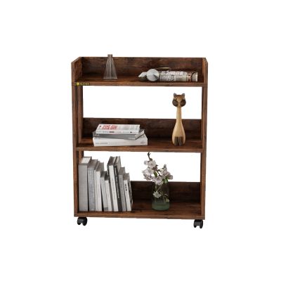 3 Tier Movable Standing Open Bookshelf, Bookcase with Universal Wheels Bookshelves Storage Display Cabinet for Home and Office Organizing - brown