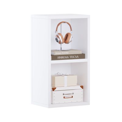 2-Tier Wooden Bookshelf & Storage Organizer, Wooden Cube Floor-Standing Display Shelf for Living Room and Bedroom, Multi-Functional Bookcase & Decorative Shelf - White
