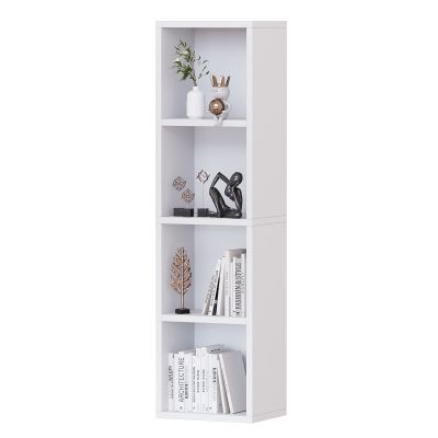 4 Cube Small Bookshelf 45.8" Narrow Storage Organizer Shelf, Modern Wooden Corner Bookcase, Organizer Display Shelving for Bedroom, Library, Living Room, Home, Office - White
