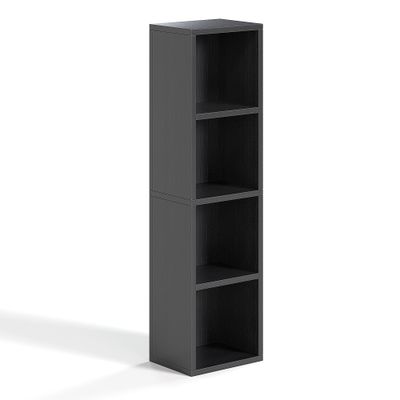 4 Shelf Bookshelf Bookcase, Open Cubby 4 Cube Storage Shelf, Small Nightstand, Rustic Small Bookshelf Cabinet for Living Room, Bedroom,Guest Room, Office Dorm Room and Bathroom - Black
