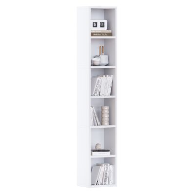 68.5" Tall Narrow Bookshelf, Modern Wooden Corner Bookcase for Stylish Storage, 6 Cubes Storage Organizer Display Shelving for Bedroom, Library, Living Room, Home, Office - White