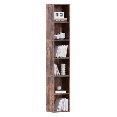 174 cm high white narrow bookshelf, modern wooden corner bookcase, fashionable storage design, 6-compartment storage and display rack, suitable for bedrooms, libraries, living rooms, homes and offices. - brown