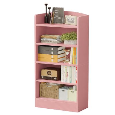 5 Tier Bookshelf for Bedroom, 47" Wood Tall Bookcases and Bookshelves. Floor Standing Book Shelf Display Storage Shelves for Bedroom Library Living Room Home Office - Pink