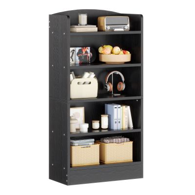 5 Tier Bookshelf for Bedroom, 47" Wood Tall Bookcases and Bookshelves. Floor Standing Book Shelf Display Storage Shelves for Bedroom Library Living Room Home Office - Black
