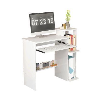 26 Inch Space Saving Computer Desk with Keyboard Tray and Shelves Multifunctional Home Office Desk for Laptop Writing Dressing Table Small Spaces - White/34.06" x 15.75" x 30.71"