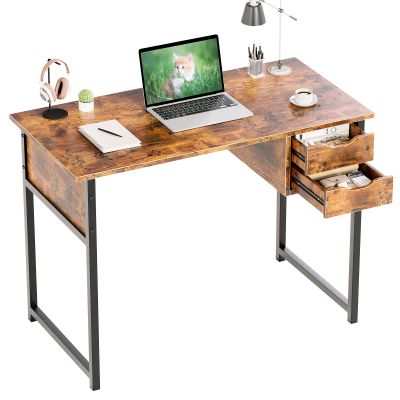 Computer Desk with Drawers，Writing Desk for Home Office Bedroom， Study, Living Room，Small Home Office Desk Study Writing Table - Brown/100*50*80cm