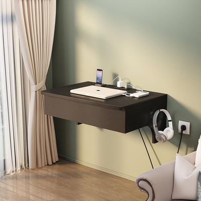 Wall-mounted desk, 72x50 cm workspace, 47x31.5 cm storage space, with headphone hook - Black/28.35" x 18.5" x 12.4"