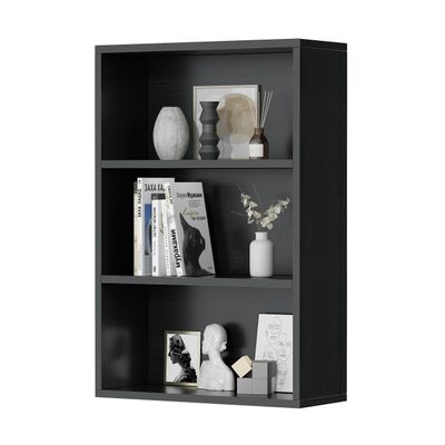 3 Tier Bookcase Open Bookshelf with Storage Shelf Small Bookshelf Wooden Bookcase Home Office Floor Standing Units - Black/23.62" x 9.45" x 35.24"