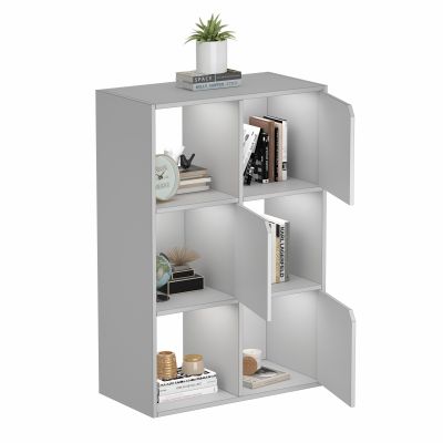 6 Cube Organizer Shelf Bookcase with Cabinet Door, tackable Wood Bookcase Fits Cubby Bins for Organization, 11-Inch Cube Storage Organizer Shelf for Bedroom - White