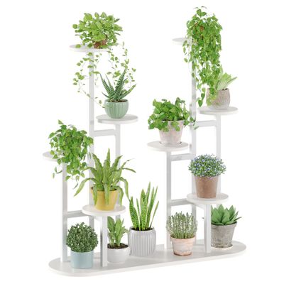 Outdoor rural-style teak and wrought iron multi-layer plant racks, space-saving hanging racks for balconies and terraces, suitable for hanging ferns, ivy and potted herbs - rainproof vertical garden racks with adjustable layers. - White