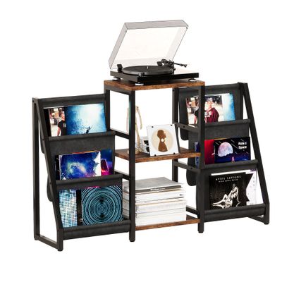 Record Player Stand - 6-Tier Vinyl Record Storage for Up to 280 Albums, Holder for Living Room - brown/49.2" x 11.8" x 30.5"
