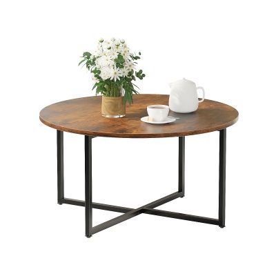Round Coffee Table, Industrial Style Cocktail Desk Modern Leisure Tea Table, Kitchen Dining Table for Living Room, Dining Room, Tea, Home Office Balcony with Durable Metal Frame