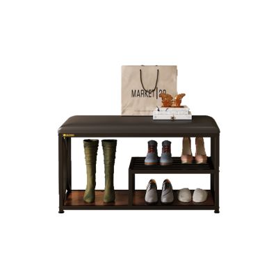 Iron Shoe Rack for Entryway,Shoe Storage Ottoman Bench,3-Tier Shoe Cabinet with Leather Cushion,Shoe Organizer for Hallway, Mudroom