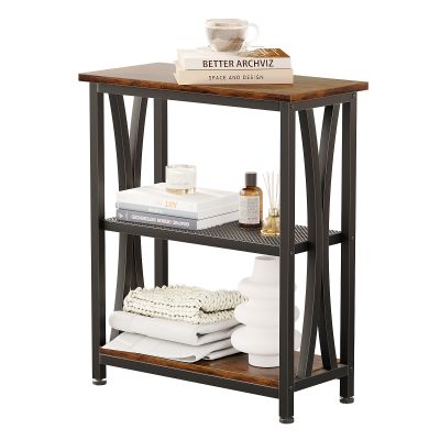 Narrow End Table,20" Long Side Table with 3 Tier Storage Shelves, Small Hallway Table，Industrial Rustic Accent Skiny Slim Couch Beside Table for Small Spaces