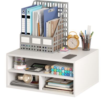 Printer Stand for Desk - 2 Tier Desktop Printer Stand with Paper Storage, Printer Riser Organizer for Home Office - White/18.5" x 14.6" x 8.27"