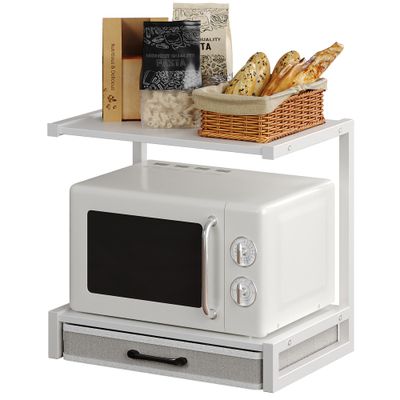 2-Tier Desktop Printer Stand with Fabric Drawer, Prtiner Table with Storage Shelf, Desk Organizer for Home Office,3D Printer,Fax Machine,Scanner - White/17.3" x 12" x 15.75"