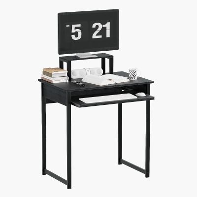 29.5" Computer Desk with Monitor Stand, Modern Small Home Office Desk, Lightweight Wood & Metal Writing Table, Compact Study Table with Pull-out Keyboard Tray - Black/29.5" x 19.7" x 30.1"