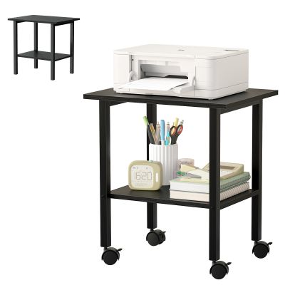 2 Tier Printer Stand with Storage,Under Desk Shelf Printer Table, Rolling Printer Cart for Office,Home - Black/15.8" x 11.8" x 16.5"