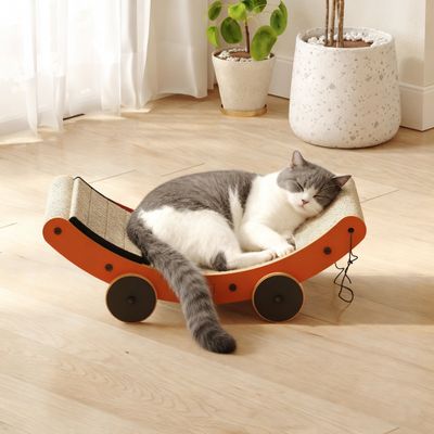 Open Car Style Corrugated Cardboard Cat Scratcher Claw Grinding Pull-Along Toy 52.4×24.8×18.2cm - 52*24*18cm