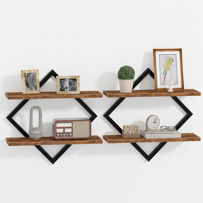 2-Tier Hanging Shelves, Wall Shelf Set of 2, Wall Mounted Shelves, for Living Room