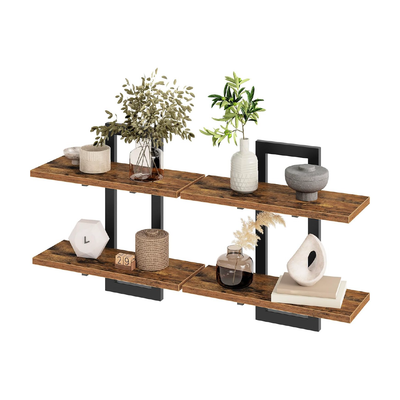 Wall Mounted Storage Shelves 2-Tier, Hanging Bathroom Shelves, for Living Room, Bedroom, Bathroom, Kitchen, Rustic Brown