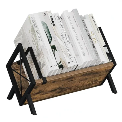 Wood Desktop Bookshelf, Retro Tabletop Bookshelf, Desk Shelf for Top of Desk in Living Room, Home, Office, Tilting Bookcase for CDs, Magazine, Books, Home Décor