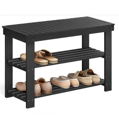 Shoe Rack Bench, 3-Tier Bamboo Shoe Storage Organizer, Entryway Bench, Holds Up to 286 lb, 11.3 x 27.6 x 17.8 Inches, for Entryway Bathroom Bedroom - 11.3" x 27.6" x 17.8"/Black